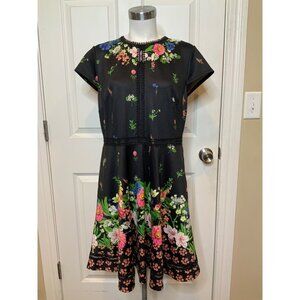 Ted Baker Black Floral Daissie Cap Sleeve Fit & Flare Dress Size XL (5)